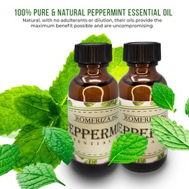 Peppermint Oil, Natural Oil for Relaxation Multiple Benefits, Good for Making or Use - Body Soap, Candles, Lotion, Diffuser, Essential Oils & More in a 1oz Amber Glass Bottles Romeriza.Inc (30ml)