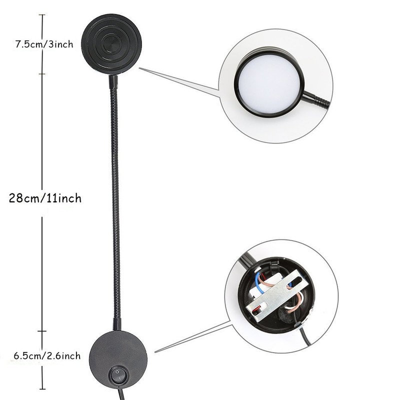 WeFoonLo 5W Wall Mounted Reading Light Flexible Gooseneck LED Sconce