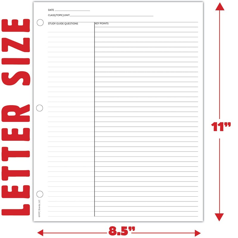 MPC 50 Pack Cornell Style Study Note Taking System Sheets,