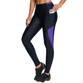 baleaf Women's Bike Pants 4D Padded Cycling Tights High Waisted Bicycle Clothes Pockets Biking Apparel UPF 50+ Black/Purple M