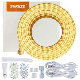 SURNIE LED Rope Lights Outdoor Waterproof Warm White, 50ft Outside Bright Lighting Cuttable Connectable Flexible 110V Cool Clear Flat 3000K, Indoor Deck Patio Christmas Camping Decor, Not Tube Rope