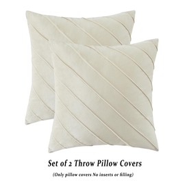 GIGIZAZA Decorative Velvet Pillow Covers 18x18, Set of 2 Ivory Sofa Couch Throw Pillows Covers Cases, Living Room Square Cushion Accent Stripe Covers