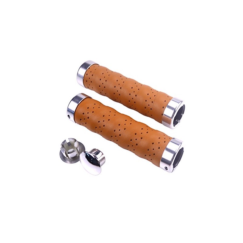 KINGOU Brown Leather Handlebar Grip for Bicycle/Fixed Gear/Mountain/Folding Bike Double