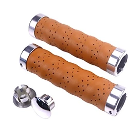KINGOU Brown Leather Handlebar Grip for Bicycle/Fixed Gear/Mountain/Folding Bike Double Lock-on Bar Grip