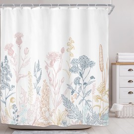 Riyidecor Riyidecor Colorful Floral Wildflower Shower Curtain for Bathroom Decor 72Wx72H Rustic Botanical Herbs Plant Leaves Vintage Spring Nature Art Printed Fabric Polyester Waterproof 12 Pack Plastic Hooks