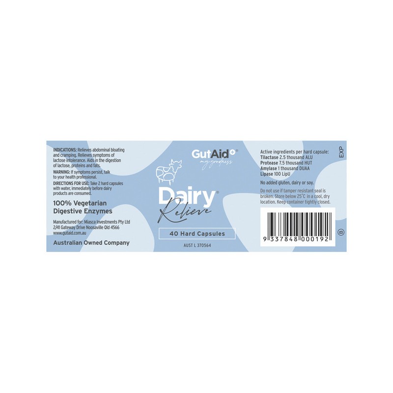 Natural Health Organics GutAid Dairy Relieve 40 Capsules