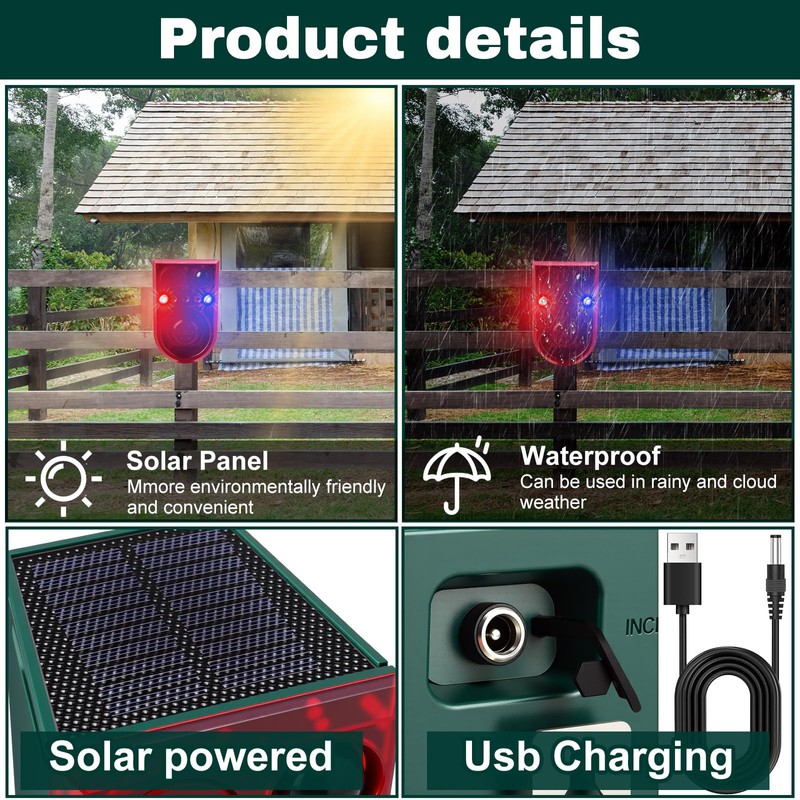 Qualirey 2 Pack Solar Outdoor Motion Sensor Alarm Ultrasonic Animal