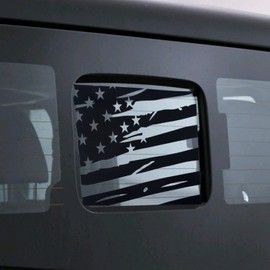 Alicatong Compatible with Jeep Gladiator JT 2020 2021 2022 2023 2024 Rear Middle Back Center Sliding Window American US Flag Vinyl Decals Accessories Matte Black Distressed (D)
