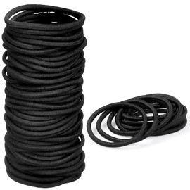 Jaasuee Ouchless Women's Elastic Hair Ties - 50 Pack, Black - 4MM Thick for Medium Hair - Ideal for Braids, Ponytails, and More - Comfortable, Painless Hair Accessories