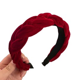 ROWAGY Women Velvet Puffy Spa Headband for Washing Face Makeup Skincare Head Band Girls Braided Cross Facial Hair Band (Wine Red)