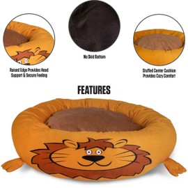 Maccabi Art 24" Lion Donut Pet Bed – Round Soft Plush Bed for Small Dogs & Cats – Calming Anti-Anxiety Fluffy Bolster Bed – Washable Indoor Animal-Themed Pet Bed, Non-Slip Bottom for Stability