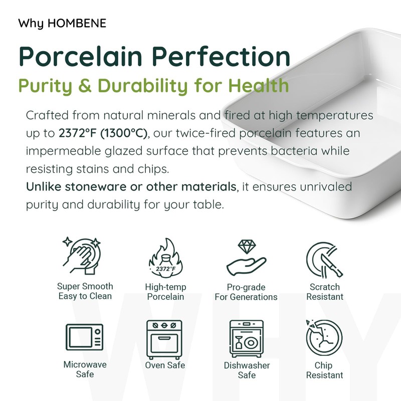 HOMBENE Casserole Dish with Roasting Racks, 3 QT Baking Dish