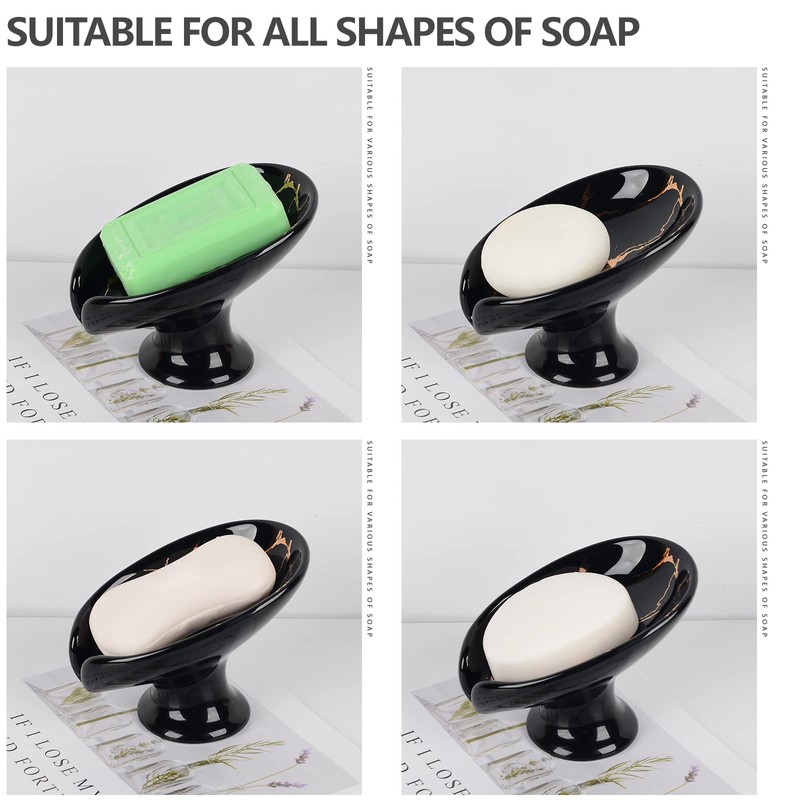 Umlaca Soap Dish Ceramic,Self Draining Soap Holder Keep Soap Dry,Leaf