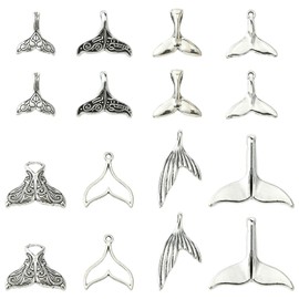 Stiesy 80Pcs 8 Styles Fish Tail Tibetan Charms Antique Silver Mermaid Tail Charm Pendant Vintage Fishtail Charms for Jewellery Making DIY Crafts Necklace Bracelets Earring