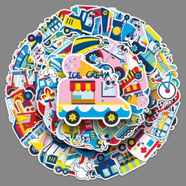50 Pcs Transportation Stickers Vinyl Funny Vehicle Airplane Stickers for Laptop Water Bottles Scrapbook Computer Bumper Car Motorcycle,Cute Waterproof Construction Truck Sticker for Teens Kids