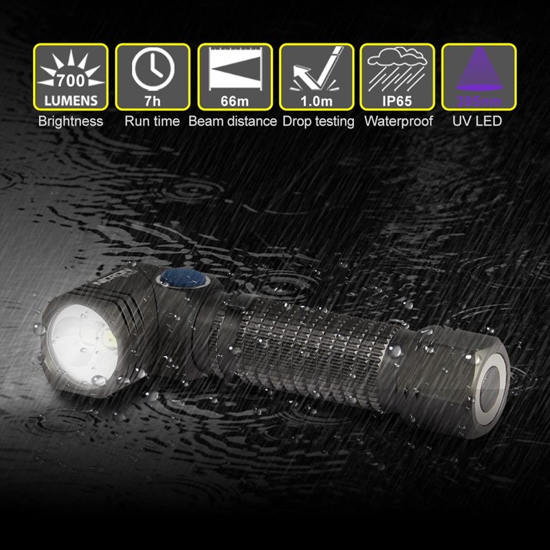 NICRON B74U Blacklight Torch 395nm UV Ultraviolet 90 Degree Adjustable-Head,