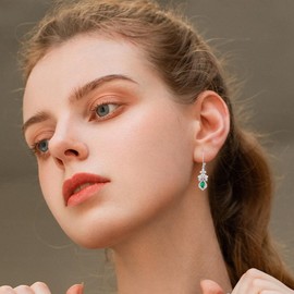 Althum Gemstone Earrings for Women 925 Sterling Silver 6 mm x 8 mm Pear Cut Birthstone Earrings, Sterling Silver