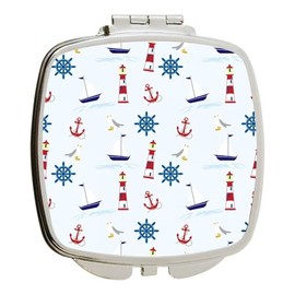 Island Gifting - Nautical Lighthouse Ships Anchor Design - Square Compact Mirror - Travel Mirror