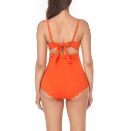 EastElegant Maternity One Piece Swimwear Back Cutout Pregnancy Bikini Scalloped Pregnant Bathing Suit, Orange, XXL