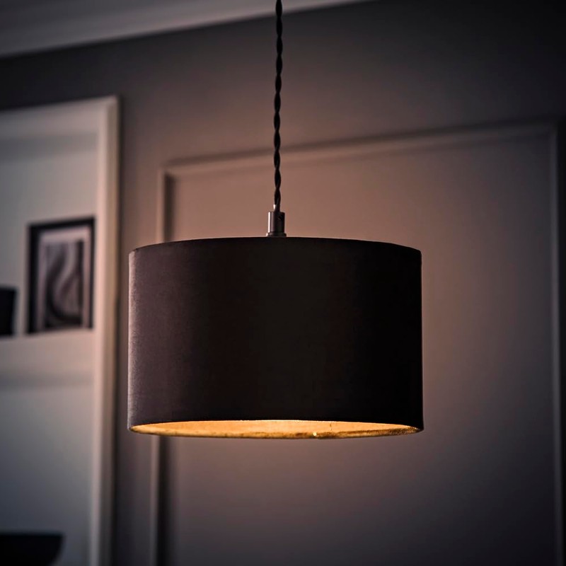 MiniSun | Small Modern Black Velvet Drum Light Shade |