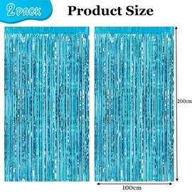 2pcs 3.2ft x 6.5ft Foil Fringe Curtain Door Curtains, Metallic Tinsel Curtains Streamers for Birthday Graduation Wedding Engagement Bridal Shower Bachelorette Holiday Party Decoration (Light Blue)