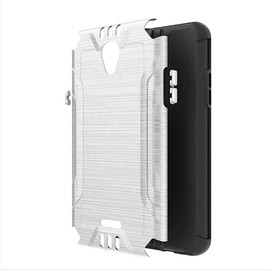 for AT&T Prepaid Radiant Core U304AA Slim Brush Hybrid Cover Case + Tempered Glass + Extreme Band + Stylus Pen + Pry Tool (Silver)