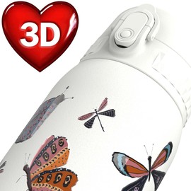 Ion8 Leak-proof children's drinking bottle, vacuum insulated stainless steel, butterflies, 320 ml (11 oz)
