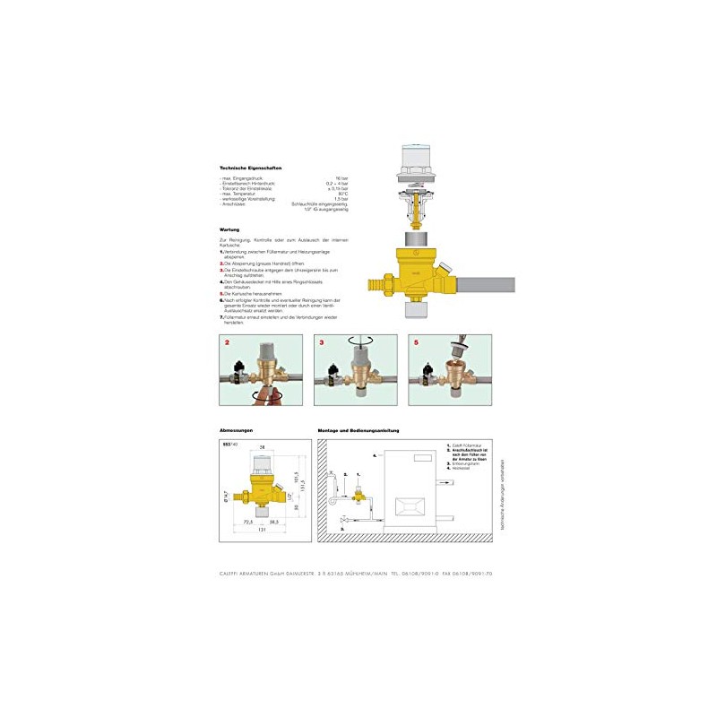 Caleffi Pre-adjustable Automatic Filling Unit 1/2” with Hose Connection and