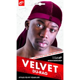 Titan Velvet Durag 1pc Silk Du rag for Men Satin Durag Long Tail Stretch, Fits Size Burgundy Color