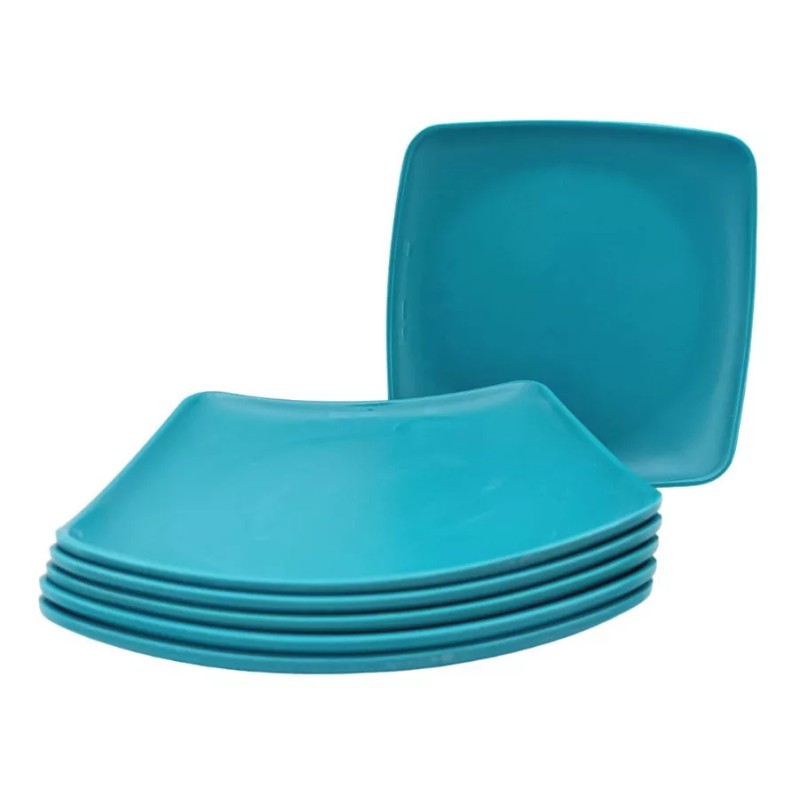 Anforama Juego Plato Trinche Cuadrado Azul Melamina 23.5 Cm 6