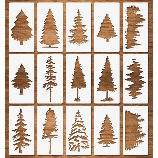 15 Pcs Trees Stencils, Pine Fir Cypress Cedar 3"x6", Christmas