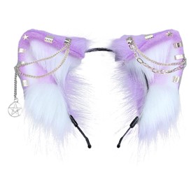 Blooshow Women's Cat Headband Cat Ears Headband Cute Animal Cat Cosplay Props (Purple White)