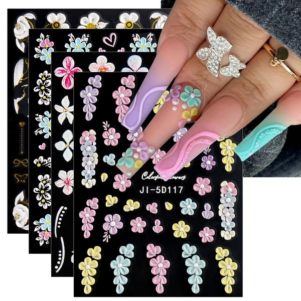 JMEOWIO 3D Nagelsticker Blume Schmetterling Nail Art Sticker Selbstklebend Nagelaufkleber