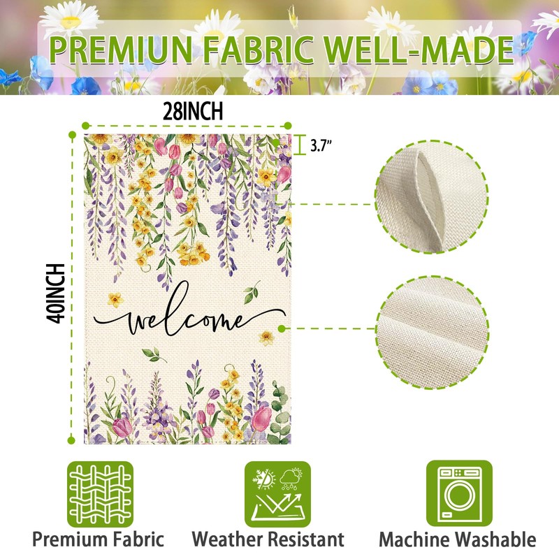 Wisteria Wildflowers House Flag Double Sided Large Garden Flags