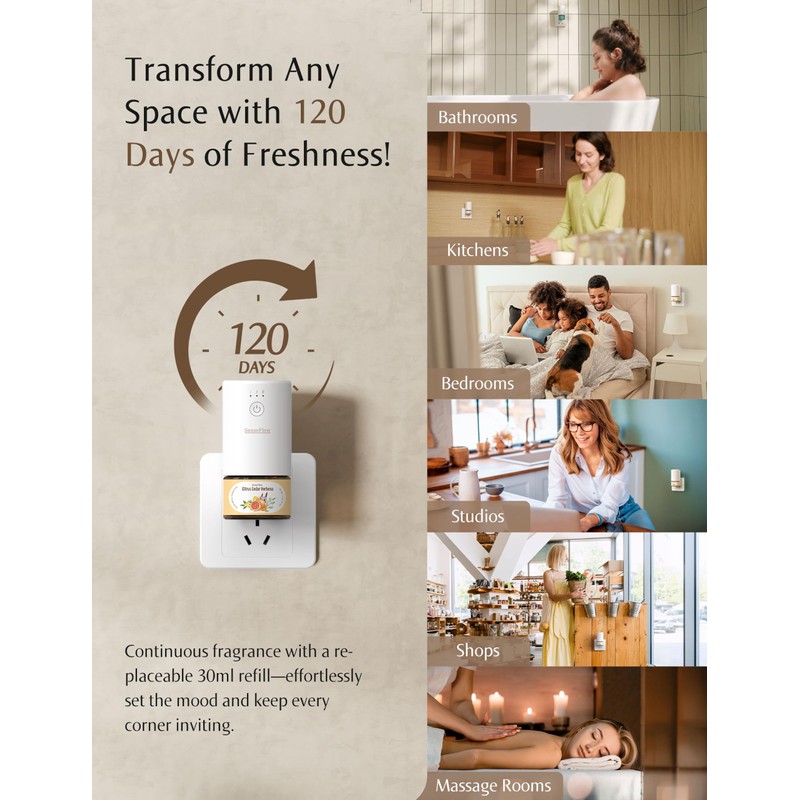 SenseFlow Essential Oil Diffuser for Home, Smart Waterless Aromatherapy Diffuser