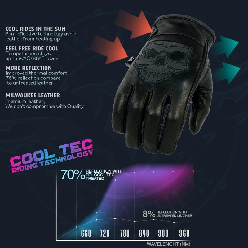Milwaukee Leather MG7571 Men's Black ‘Col-Tec’ Leather ‘Reflective Skull’ Motorcycle