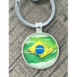 Unbranded Brazil Keychain - Brazil Keychain with Heavy Duty Carabiner & Silver Pendant