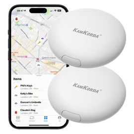 KamKorda Smart Tag Tracker 2 Pack, Bluetooth Key Finder, Air Tag, GPS Tracker Tag for Keys, Wallet, Pets, Luggage Tracking Device Compatible with iOS – White
