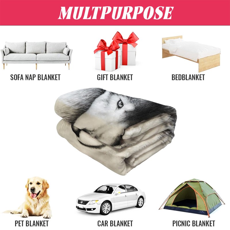 YISUMEI - Soft Fleece Blanket - Black and White Wolf,125