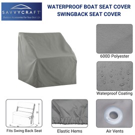 Savvycraft Waterproof Boat Swing Back Seat Cover, Leaning Post, Swingback Cooler Boat Seat Cover 20" Dx 36" W x 36" H Gray