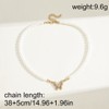 LEEQ Butterfly Pearl Necklace for Women, Rhinestone Necklaces, Round White