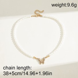 LEEQ Butterfly Pearl Necklace for Women, Rhinestone Necklaces, Round White Simulated Shell Pearl Necklace, Festival, Birthday Party Necklace, Jewellery for Women and Girls