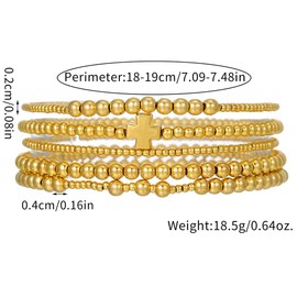Behrooci Gold Beaded Bracelets for Women Trendy Non Tarnish Gold Bracelet Stack Jewelry Sets Cross Bracelets Set Stackable Jewelry for Birthday Gifts (5pcs-style 1)