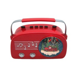 Retro Radio Designed Lighted Snow Globe with Winter Scene, Swirling Glitter and Christmas Music, Freestanding Christmas Decoration, Festive Holiday Décor, 7 Inches High