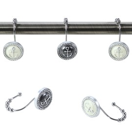 MVSUTA Aviation Decorative Shower Curtain Hooks,5 Roller Ring Balls Designed Hooks for Bathroom Curtains,Set of 12