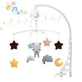 Baby Musical Crib Mobile, Nursery Mobile with Hanging Rotating Plush Toys, Infant Bed Decoration for Newborn Boys Girls, Bear