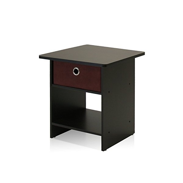FURINNO Dario End Table/Night Stand Storage Shelf, 1-Pack, Espresso/Brown