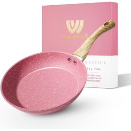 Frying Pan Nonstick, 9.5 Inch Pink Egg Pan, Non Stick Fry Pan 100% PTFE PFOA-Free Omelet Pan, Toxin-Free Skillets Stone Cookware, Anti-Warp Base with All Stove Tops Available, Induction Compatible