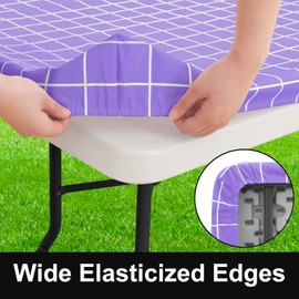 Spotjoy Rectangle Vinyl Table Cloth 30x72, Waterproof Elastic Fitted Tablecloth with Flannel Backing, Plastic Table Cover for Picnic, Camping, Outdoor, Lavender