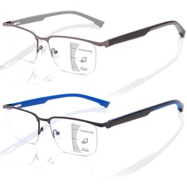LianSan Metal Progressive Multifocus Reading Glasses Men Women,No-Line Trifocal Blue Light Blocking Blocking Computer Readers(Multicolor P,2.25x)